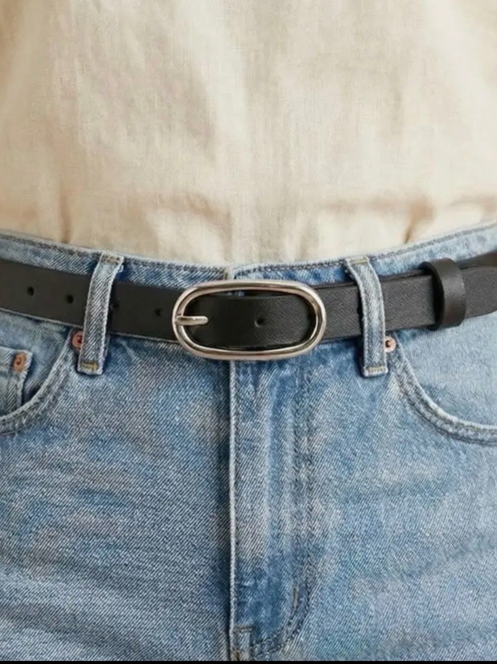 Long Oval Black Leather Belt